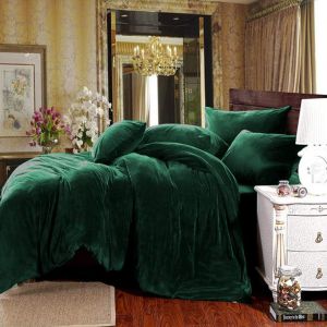 Sjzg-Housse De Couette Flanelle 200 X 200 Cm Vert Fonc&eacute; - Parure De Lit En Velours Chaud Ultra Doux Avec Fermeture &Eacute;clair, Linge De Lit 2 Personnes Hiver Avec 2 Taies D'oreiller 65x65 Cm - Neuf