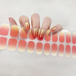 22pcs Vernis &Agrave; Ongles Autocollants, Paillettes Oranges Autocollant Ongle Uv, Fran&ccedil;ais Enveloppes &Agrave; Ongles En Gel, Uv/Led Lamp Required Bandes D'ongles Durci - Neuf