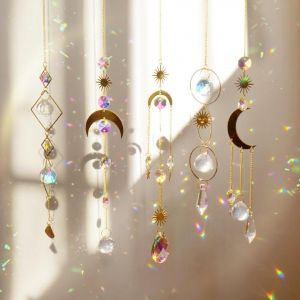 MEVRONISSHOP-Lot de 5 Attrape Soleil Cristal Capteur a Suspendre Suspendu Arc-en-Ciel Ange Suncatcher Pendentif Soleil l'&eacute;toile Lune Capteur pour Fen&ecirc;tre Chambre et Jardin No&euml;l Jour de f&ecirc;te Mariage - Neuf