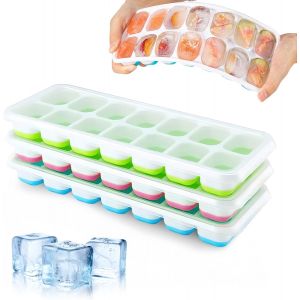 Kalanka-Lot De 3 Bacs &Agrave; Gla&ccedil;ons En Silicone Avec Couvercle, Peu Encombrants Et Empilables, Avec Couvercle, Moule &Agrave; Gla&ccedil;ons En Silicone, Certifi&eacute; Lfgb Et Sans Bpa - Neuf