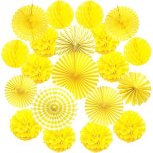KALANKA-ZERODECO Papier Pompom Eventail Boule Nid d'abeille Décoration Salle Mariage Anniversaire Pâque Baptême Birthday - Jaune - Neuf