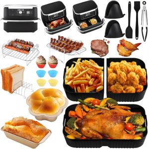 APLU-Moule Silicone Air Fryer,Accessoires Air Fryer Pour Ninja Foodi Flex 10,4 L Af500Eu (1X10,4L / 2X5,2L),Dual Zone Ninja Air Fryer Accessoires Moule Silicone Air Fryer,Grilles De Cuisson Etc - Neuf