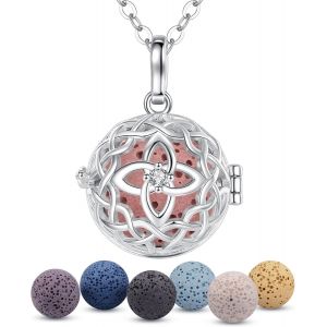 Aromath&eacute;rapie Huiles Collier Diffuseur Essentielles Pour Femmes Collier Pendentif Filles Bijoux Cadeau Avec 7 Pcs Pierre De Lave, Cha&icirc;ne 61cm. - Neuf