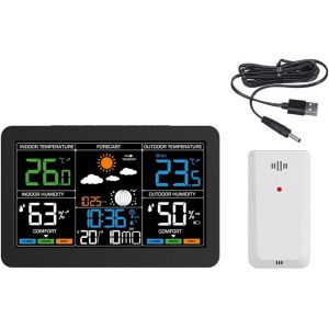 SUBZONAL-Thermom&egrave;tre d'int&eacute;rieur et d'ext&eacute;rieur sans fil, station m&eacute;t&eacute;o num&eacute;rique avec r&eacute;tro&eacute;clairage LCD, moniteur de temp&eacute;rature et d'humidit&eacute; pour bureau &agrave; domicile - Neuf