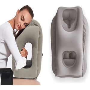 Trahoo-Coussin De Voyage Portable,Coussin De Voyage Gonflable Portable,Oreiller De Voyage Gonflable,Coussin De Voyage Avec Support D'appui-Tête,Pour Les Voyages, Le Bureau, La Maison, Etc (Gris Clair - Neuf
