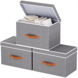 lbgwp60-3 Pièces Boite Rangement Vetement, Boîte En Tissu Avec Couvercle, Storage Box Pour Chambre À Coucher, Salon, Armoire, 33X23X20Cm, Gris - Neuf