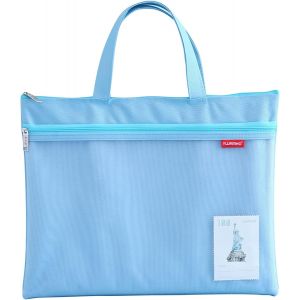 Eryi-Porte-Documents A4 Avec Fermeture Éclair - Sac De Transport En Nylon - Sac En Maille - Étanche - Double Fermeture Éclair - Petites Étiquettes - Étudiant - Bureau - Fournitures De Voyage - Bleu - Neuf