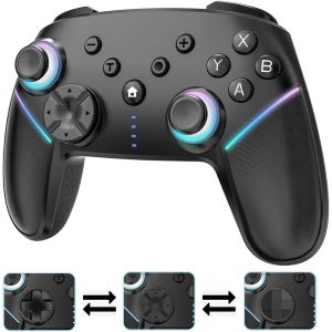 Hljhj-Manette Switch Sans Fil Pour Nintendo Switch/Lite/Oled/Pc, Manette Switch Pro Avec Led Rgb 9 Couleurs,Batterie 950 Mah,Programmable,Wake Up,Turbo,6 Axis Gyro,Dual Vibration,Noir - Neuf