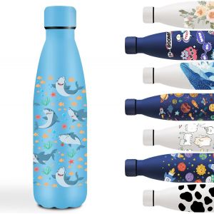 Gjfty-Gourde, 500ml Gourde Isotherme, Bouteille Isotherme Avec Requin, Facile À Nettoyer, Thermos Enfant Sans Bpa, Facile À Transporter, Bouteille D'eau Pour École, Bureau, Voyage, Sports, Running, B - Neuf
