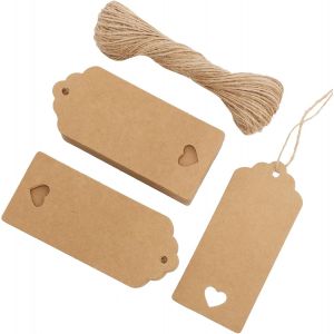 Tianyi-Lot De 100 Étiquettes Cadeaux, 9 X 3,9 Cm, En Papier Kraft, À Étiqueter, Avec Ficelle De Jute De 20 M, Étiquettes De Prix, Étiquettes En Papier Pour Bricolage, Mariage, Noël, Fête, Emballage C - Neuf