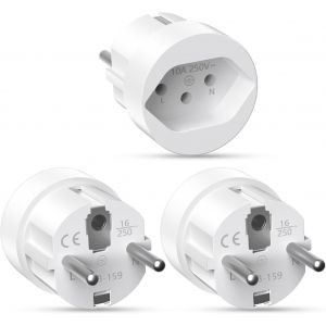 KALANKA-3 Pi&egrave;ce Prise Adaptateur Suisse/Liechtenstein vers UE, Prise Suisse 3 Broches vers Prise 2 Broches DE/FR/IT/ES pour Visiteur Suisse/Liechtenstein - Neuf