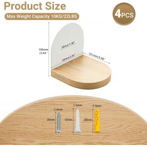 CAUC-Lot de 4 Petites Etagere Murale, Tablettes Flottantes en Bois avec Pi&egrave;tement en M&eacute;tal pour Petits Objets, Tablette Murale de D&eacute;coration Rustique pour Chambre, Salon, Blanc 10x10CM, Visser - Neuf