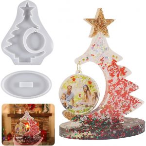 Grands Moules En R&eacute;sine &Eacute;poxy Pour Sapin De No&euml;l - Moule En Silicone - Cadre Photo En R&eacute;sine &Eacute;poxy - D&eacute;coration De No&euml;l - Cadre Photo Avec Pendentifs Ronds - Moule En R&eacute;sine - D&eacute;coration - Neuf