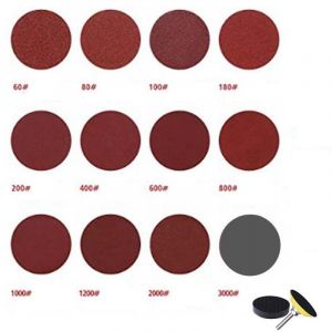 Lot de 120 disques de ponçage de 50 mm pour ponceuse de papier abrasif grain 60/80/100/180/240/600/800/1000/2000/3000 - Neuf