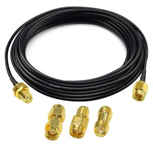 RG174 SMA Câble Coaxial Mâle à Femelle RF 16,4 Pieds (5m) + 3 Adaptateurs Radio Ham,Antenne 3G 4G LTE,Équipement SDR,ADS-B,GPS - Neuf