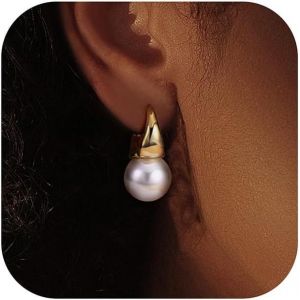 Kal-Boucles D'oreilles En Perles Pour Femme Plaquées Or 14k Boucles D'oreilles Pendantes En Perles Boucles D'oreilles Créoles Boucles D'oreilles Femme Or Argent, Idée Cadeau D'anniversaire - Neuf