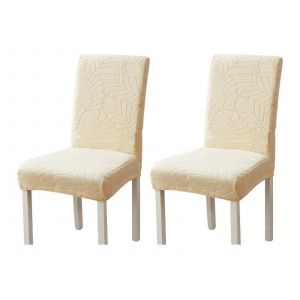 Ensemble De 2 Housses Extensibles Pour Chaises De Salle &Agrave; Manger, Lavables, En Polyester Beige - Neuf
