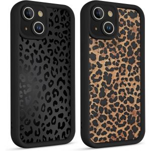 LORANKA-2 Pi&egrave;ces Coque pour iPhone 14 6,1'', &Eacute;tui avec Aesthetic L&eacute;opard Motif Design, Souple TPU Silicone Antichoc Femme Fille Full Cam&eacute;ra Protection Housse Etui Bumper Cover - Noir - Neuf