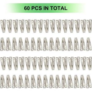 Lot de 60 pinces &agrave; linge en acier inoxydable avec bo&icirc;te de rangement pour v&ecirc;tements, chaussettes et aliments (photos). - Neuf