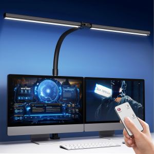 1300lm Lampe De Bureau À Double Tête Led Réglable Avec Télécommande, 24w 80cm Lampe À Pince Pour Écran, Lumière À Domicile Avec Bras Articulé, Pince Gaming Accessoire Pc Light Room Lumiere - Neuf