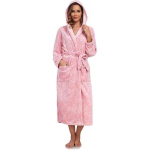 Peignoir Femme Polaire Hiver Peignoir De Bain Femme Eponge Capuche Chaud Doux Robe De Chambre Motif À Carreaux - Neuf