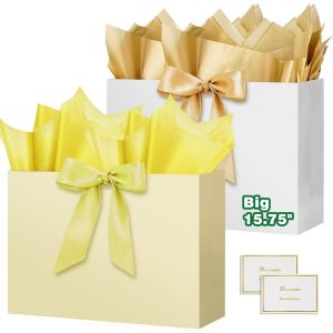 12.75"" Sac Cadeau, Grand Papier Emballage Cadeau Anniversaire, Vertical Pochette Cadeau Grand Format Enfant 40*30*12.5cm Avec 2 Cartes 2 Mouchoirs Pour Fête D'anniversaire Mariage 2 Pièces K - Neuf