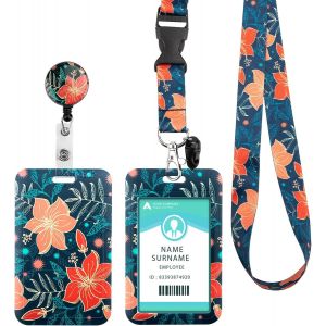 KALANKA-Porte Badge Cordon Tour de Cou avec Porte-cartes,Lanyard Strap Neck avec Swivel Lobster Clasp -pour Porte Badges d'Identification,Clés,Caméra,Téléphone Portable¿Red Flower¿ - Neuf