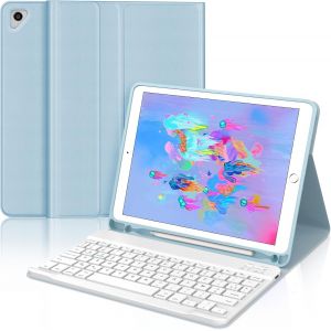 Coque Clavier Pour Ipad 6e/5e Génération 9.7 Pouces, Azerty Français Housse Clavier Bluetooth Magnétique Détachable Avec Porte Crayon Pour Ipad 2018/2017 9.7"", Air 2/1, Pro 9.7 2016, Bleu Ciel - Neuf