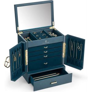 Mevronisshop-Grande Bo&icirc;te &Agrave; Bijoux Vintage &Agrave; 6 Niveaux - Organiseur De Bijoux - Grande Taille Xxl - Avec Miroir, Tiroirs, Rangement De Bijoux Pour Femme - Pour Boucles D'oreilles, Colliers, Montres - Neuf