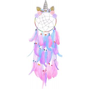 Grand Attrape-R&ecirc;ves Licorne Pour Filles-Accessoires De Chambre D'enfant-Fait &Agrave; La Main-Fleurs Color&eacute;es-D&eacute;coration Murale-Cadeau D'anniversaire - Neuf