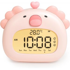 Cute Axolotl R&eacute;veil pour Enfant R&eacute;veil de Chevet avec Veilleuse, &Eacute;cran LED Num&eacute;rique, 3,15 Pouces, Trois Alarmes, Mode Week-End, Date, Heure, Temp&eacute;rature, Rechargeable, D&eacute;coration pour Chambre - Neuf