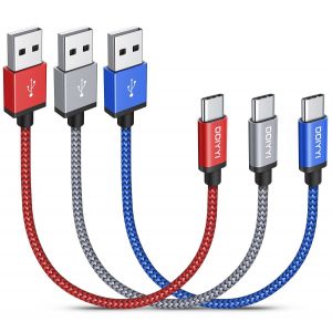 Cable USB C Court 0.3m Lot de 3, 3A Charge Rapide Cable USB vers USB C Nylon Tressé Cordon pour iPhone 15/15 Pro, Samsung Téléphones, Android Auto, Allume Cigare USB C, Power Bank - Neuf