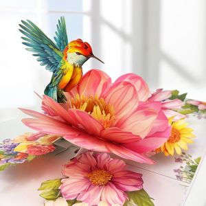 Carte Anniversaire Femme, Colibris et Fleurs Carte Pop Up avec Enveloppe, 3D Romantique Carte Anniversaire pour Mère Épouse Petite Amie Fille, Cadeau pour Femme - Neuf