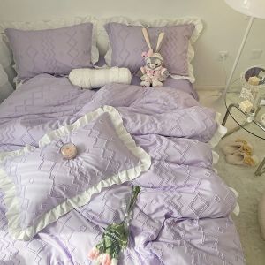 Hjlian Parure De Lit Douce Avec Decoration En Dentelle, Tissu Brosse Doux Pour La Peau, Fournitures De Lit De Princesse, Ensemble De Jupe De Lit Violet De 1,5 Metre - Neuf