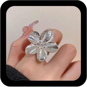 Kal-Bague Fleur Métal Vintage Bague Fleur Or Bague Fleur Punk Bague Fleur Boho Bague Fleur Exagérée Bague Fleur Exagérée Bague Ouverte Pour Femme - Neuf