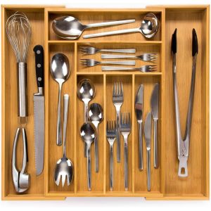 Mevronisshop-Range-Couverts #47 (Profondeur 47 Cm) En Bambou &iquest; Syst&egrave;me De Rangement De Tiroirs Pour La Cuisine &iquest; Range-Couverts Pour Tiroirs En Bambou &iquest; Extensible &iquest; Organiseur De Cuisine&iquest; - Neuf