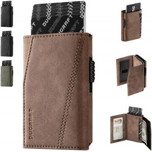 Porte-Cartes Avec Fen&ecirc;tre Pour Carte D'Identit&eacute;, Portefeuille Pop-Up Minimaliste En Aluminium Avec Blocage Rfid Pour Homme Avec Compartiment Pour Billets, Marron, Minimaliste - Neuf