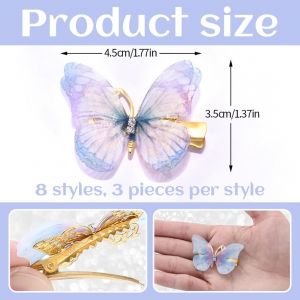 24 Pi&egrave;ces Pinces &Agrave; Cheveux Papillon Barrettes, Pince Cheveux, &Agrave; Cheveux Snap Pour Femmes Accessoires Cheveux (Styles Charmants) - Neuf