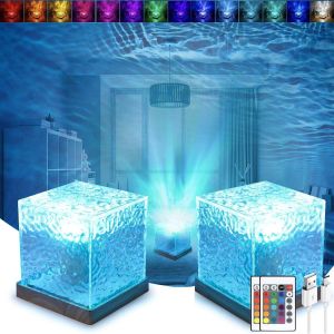 Kal-Aurore Projecteur Ciel Étoilé, Veilleuse Ondulation De L'eau, 16 Couleurs Cube Cristal Lampe Aurore Boréale, Projecteur D'eau 3d, Lampe De Chevet Et De Table Led - Neuf