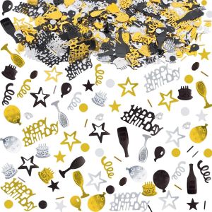 Lot De 1000 Confettis De Table Happy Birthday - Dorés Et Noirs - Décoration De Table D'anniversaire - Confettis De Fête D'anniversaire - Décoration De Confettis Pour Anniversaires, Fêtes - Neuf