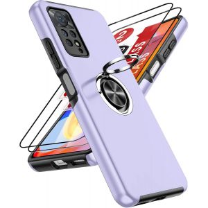 Kal-Coque Pour Xiaomi Redmi Note 11 Pro 4g/Note 11 Pro 5g/ Note 12 Pro 4g Avec 2 Verre Trempé Vitre Protection Et Anneau Telephone, Militaire Pc Et Tpu Silicone Etui Antichoc Housse - Mauve - Neuf