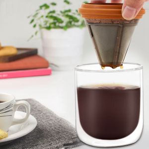 HJLIAN Cafetiere de voyage portable en acier inoxydable antirouille et filtre durable (marron) - Neuf