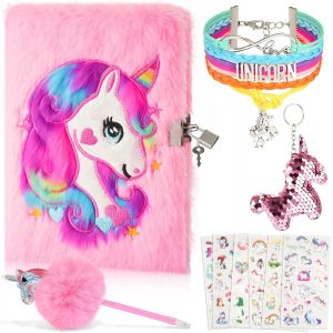 Journal Intime Fille,Licorne Cadeau Anniversaire Fille 3-14 Ans Carnet Secret Fille Avec Stylo Porte Clé Licorne Stickers Bracelet Enfant Fille Jouet Fille 3-14 Ans Cahier A5 - Neuf