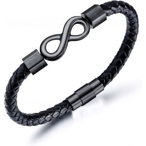 Eryi-Bracelet Homme Cuir Tressé Style Classique Fermoir Titane Avec Aimants Infini, 21 Cm, Cuir - Neuf