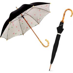 - Grand parapluie pour femme - Canopée double couche - Manche en bois - Motifs triangulaires - Neuf