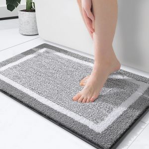 (Gris) 1 Tapis De Bain Doux En Microfibre, Tapis De Salle De Bain Antidérapant, Tapis De Bain Absorbant L'eau De Douche Lavable En Machine, Tapis De Sol De Salle De Bain - Neuf