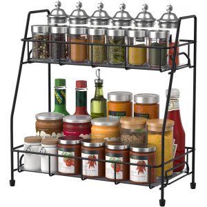 Eryi-Étagère À Épices Cuisine, Porte-Épices En Métal, Rangement Epices Cuisine Pour Comptoir,Étagère De Rangement 2 Niveaux,Noir - Neuf