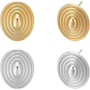 Kal-4pcs 2 Couleurs Clou Boucles D'oreilles Rondes M&eacute;tal Boucles D'oreilles Tourbillonnantes Tige Boucle D'oreille Spirale Ovales Style Punk Disque Rond Accessoire De Bijoux - Neuf