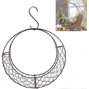 Cadre de couronne en fil rond Heytea,jardinière suspendue en métal en forme de lune,porte-plante,panier suspendu de fleur,panier de décor de pot succulent,support de fleur suspendu - Neuf
