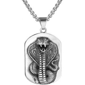 Kal-Pendentif Serpent Cobra, Collier Gothique Cobra Pour Hommes, Collier Punk Avec Étiquette Serpent Bijoux Animaux Serpent Roche, Collier À Breloques Classique Serpent Cobra Pendentif Totem Serpent - Neuf